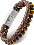 Brown Braided Leather & Tiger Eye Bead Bracelet