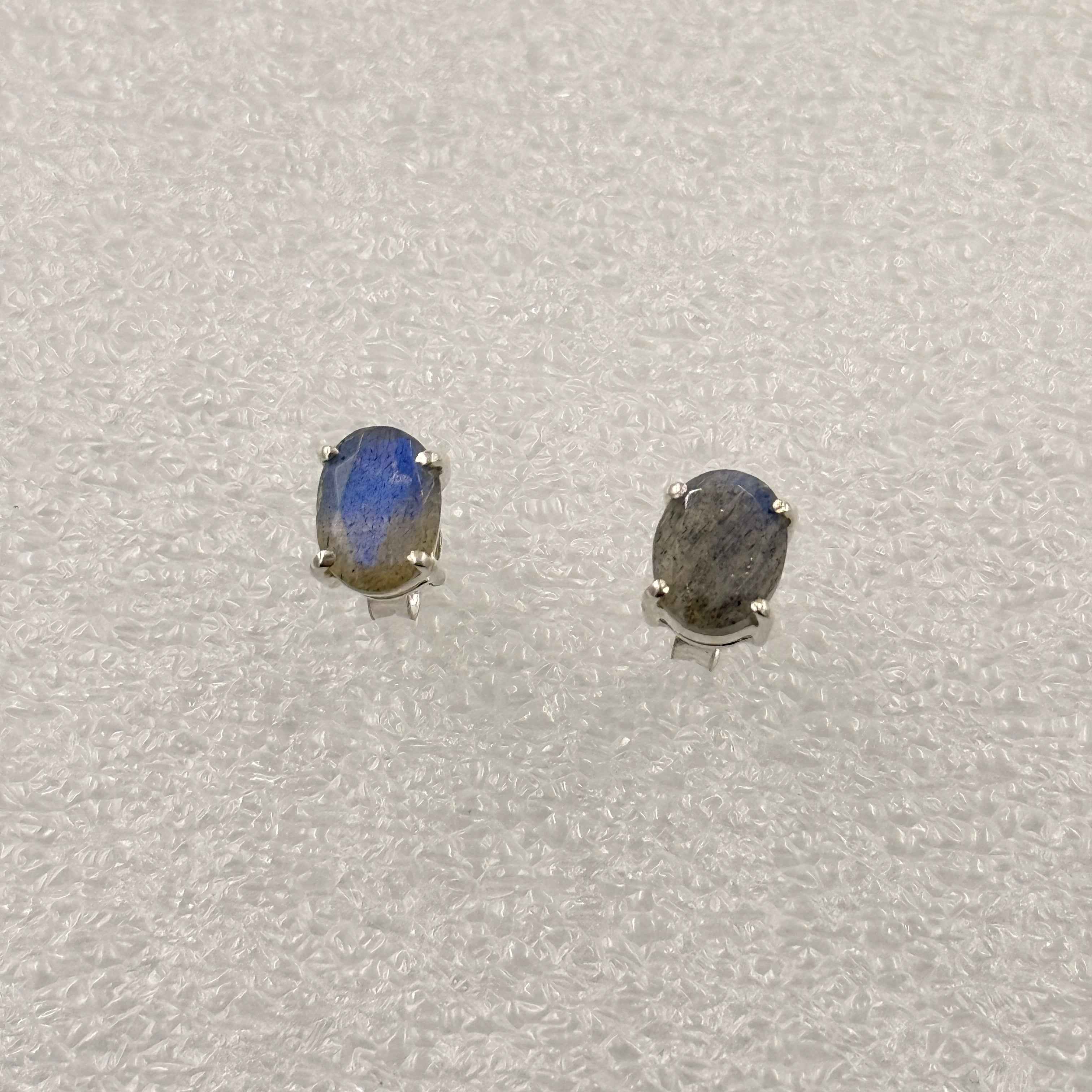 Sterling Silver Oval Labradorite Post Earrings Size 4