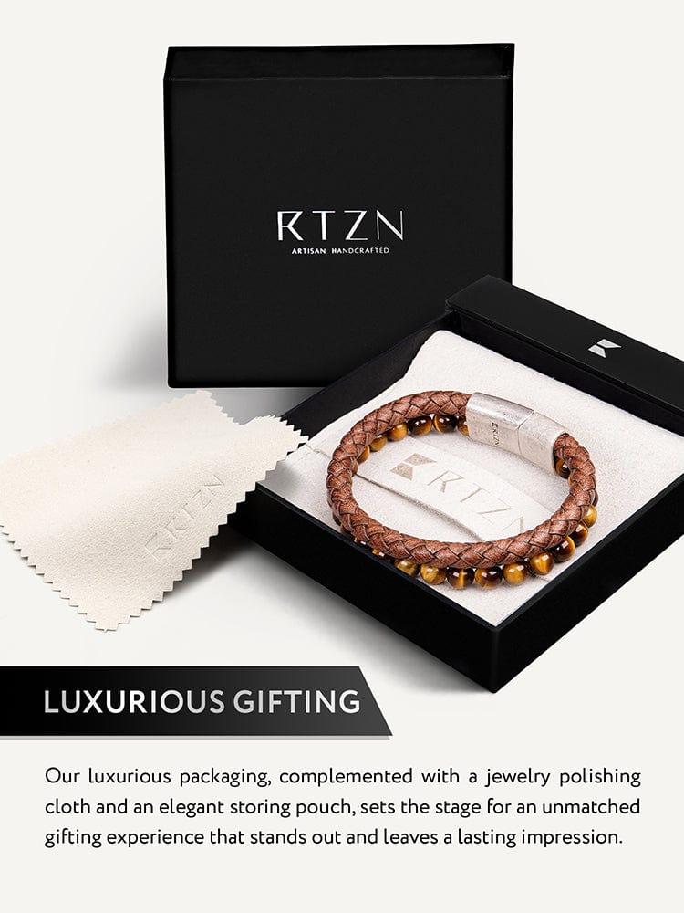 Brown Braided Leather & Tiger Eye Bead Bracelet