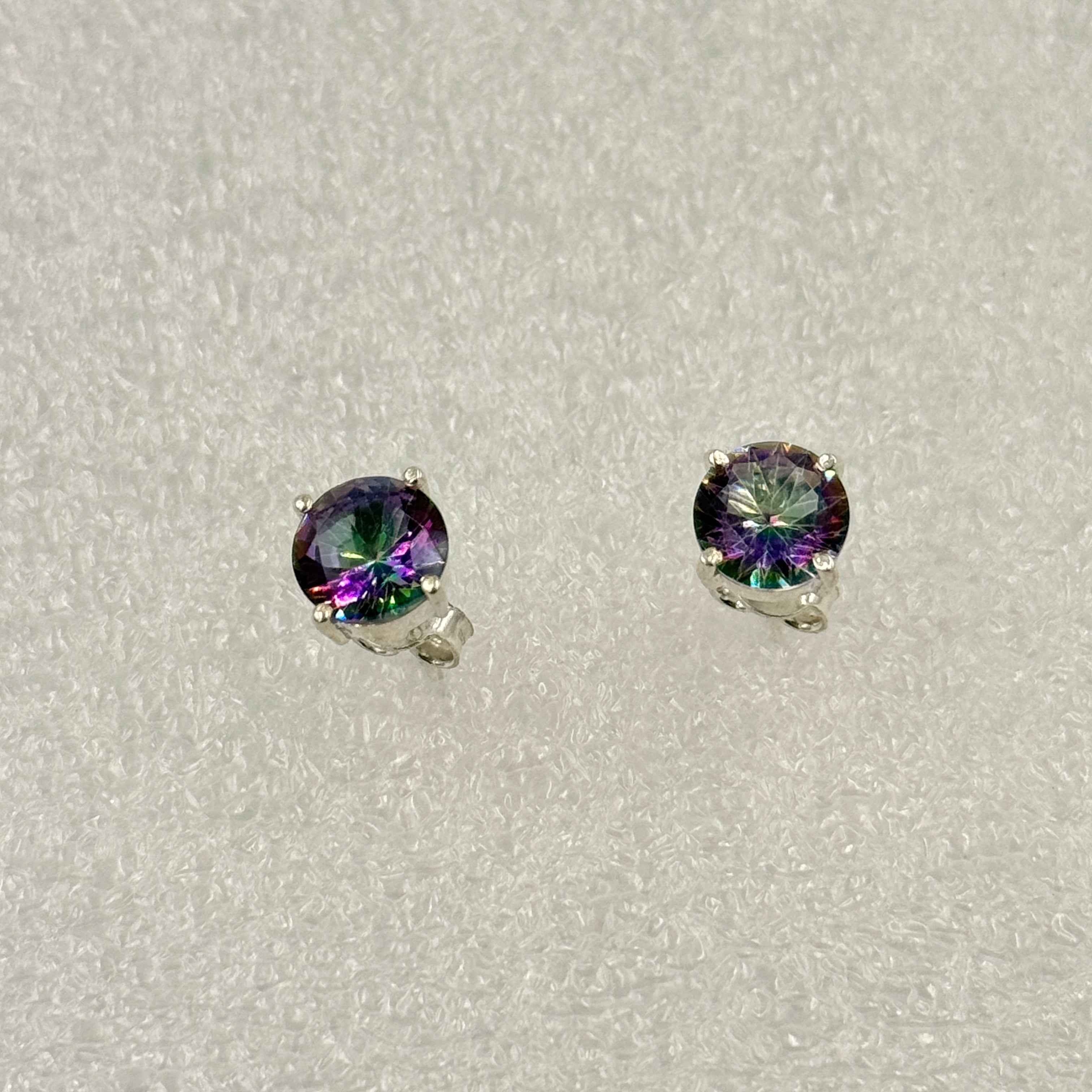 Sterling Silver Round Mystic Topaz Post Earrings