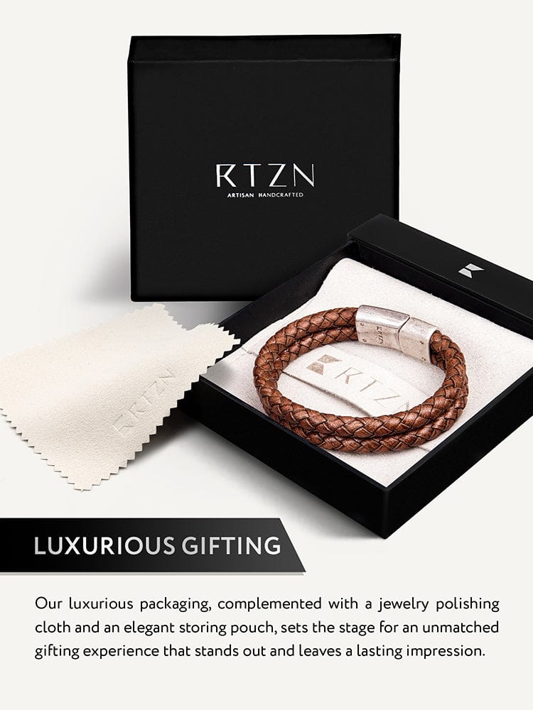 Double Brown Braided Leather Bracelet