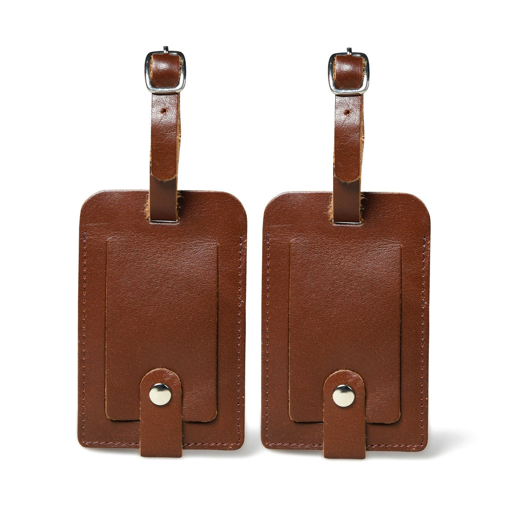Dark Brown Leather Luggage Tags Set
