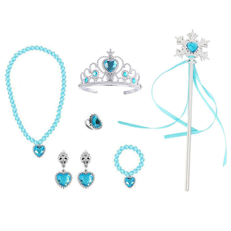 Children's Frozen Cartoon Crown Magic Wand Princess Elsa Ear Jewelry Set