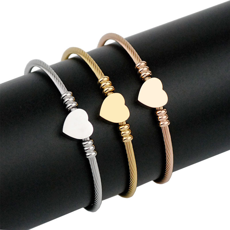 Steel Wire Rope Open Heart Stainless Bracelet