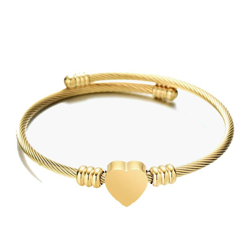 Steel Wire Rope Open Heart Stainless Bracelet