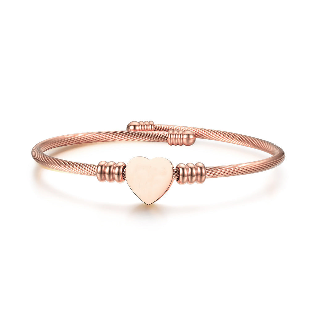 Steel Wire Rope Open Heart Stainless Bracelet