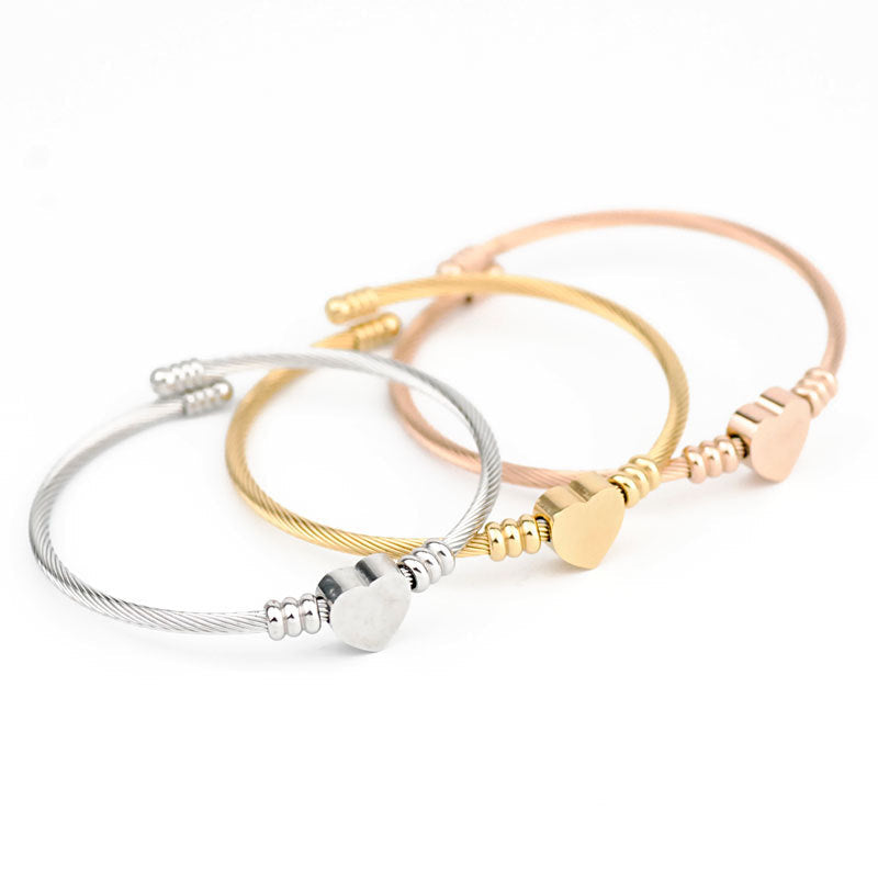 Steel Wire Rope Open Heart Stainless Bracelet