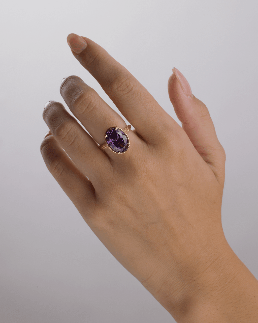 Sterling Silver Oval Cut Amethyst CZ Cocktail Ring