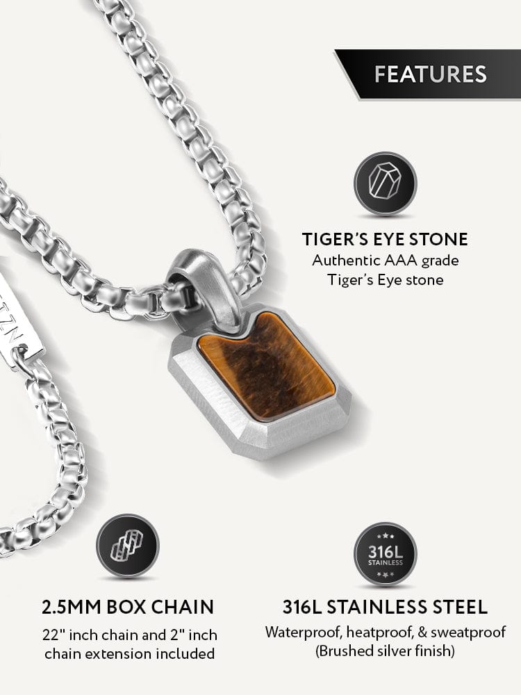 Tiger Eye Square Pendant Necklace