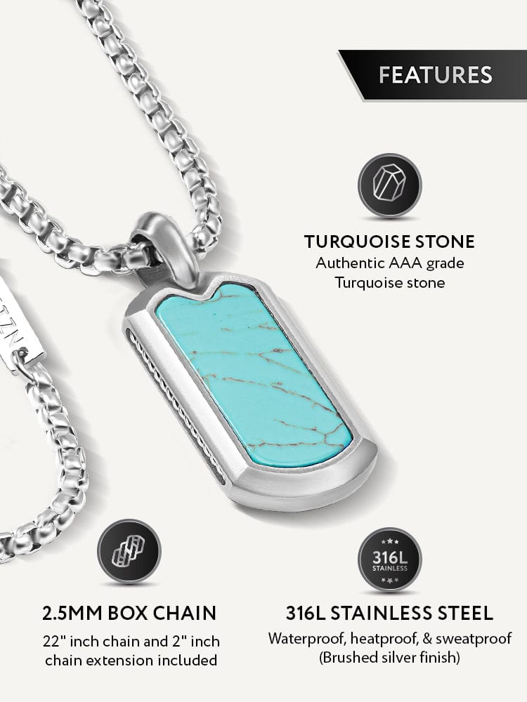 Turquoise Dog Tag Pendant Necklace