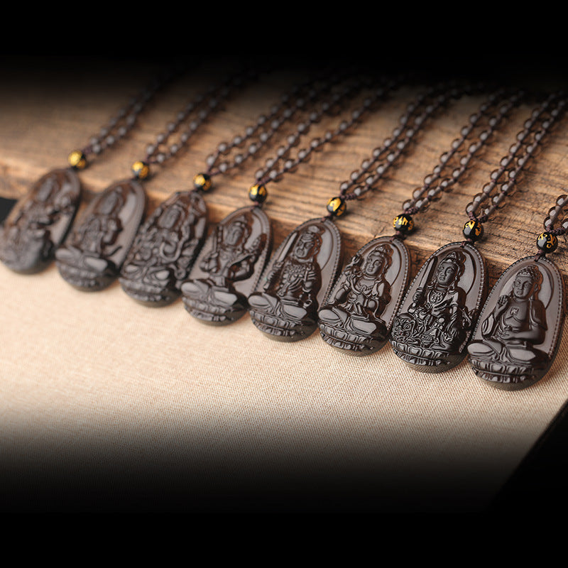 Icy Obsidian Chinese Zodiac Guardian Buddha Pendants