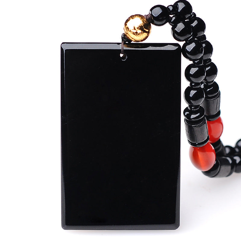 Natural Obsidian Tranquility Peace Plate Couple Jade Pendant