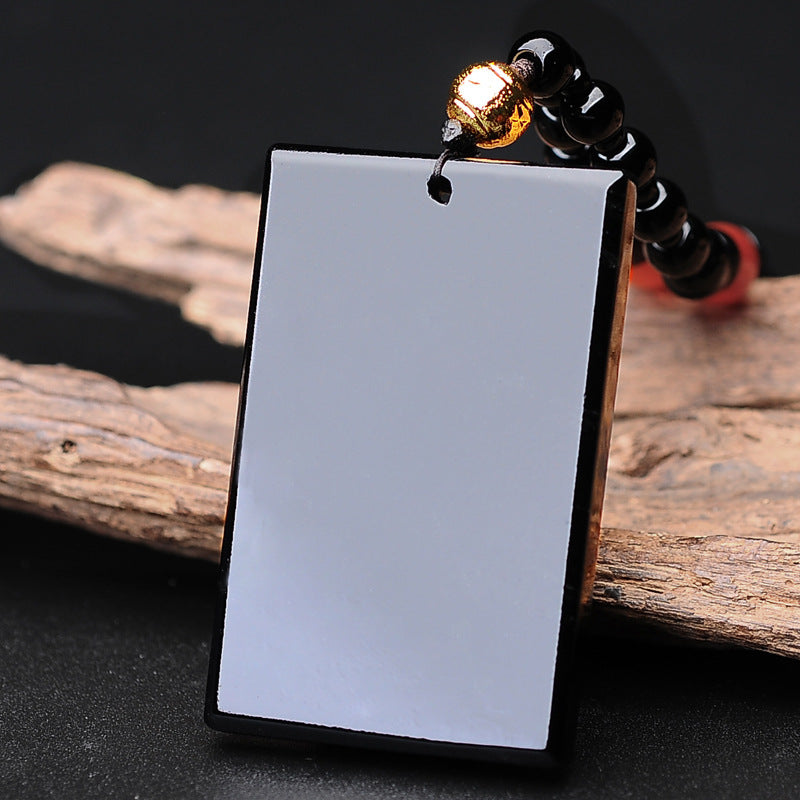 Natural Obsidian Tranquility Peace Plate Couple Jade Pendant