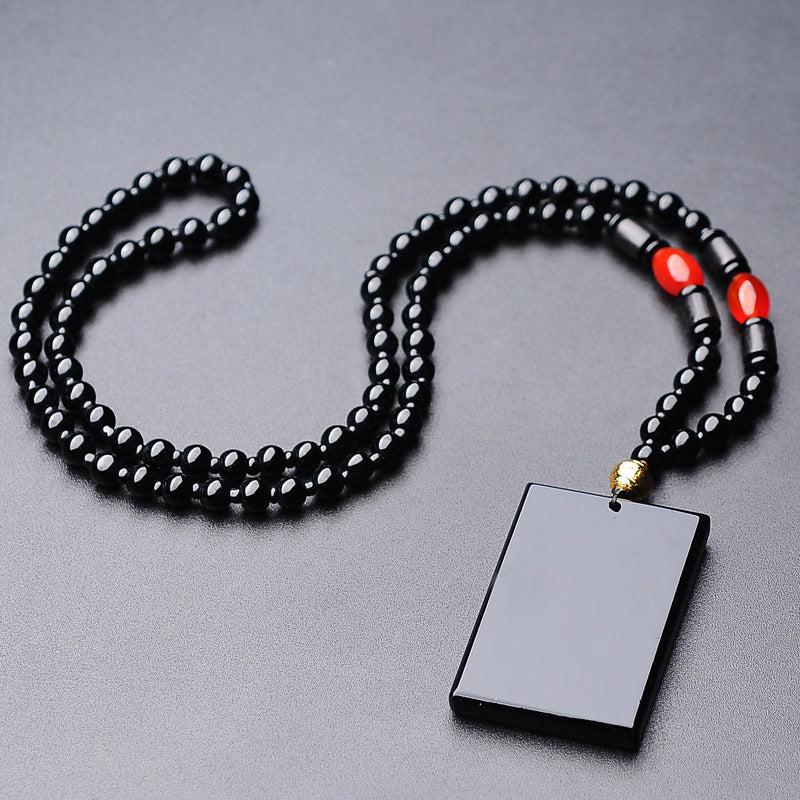 Natural Obsidian Tranquility Peace Plate Couple Jade Pendant
