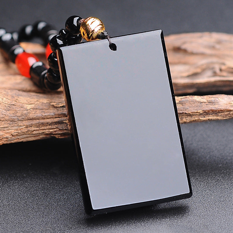 Natural Obsidian Tranquility Peace Plate Couple Jade Pendant