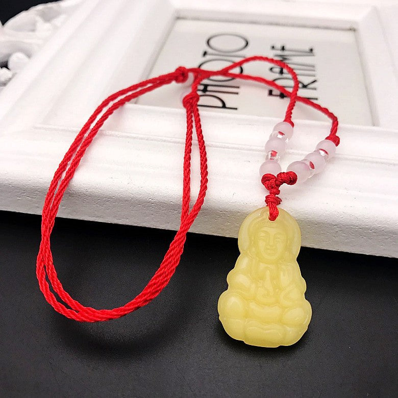 Women's & Men's Imitation White Jade Buddha Avalokitesvara Red Rope Couple Pendant