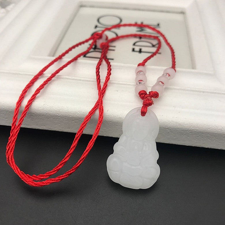 Women's & Men's Imitation White Jade Buddha Avalokitesvara Red Rope Couple Pendant
