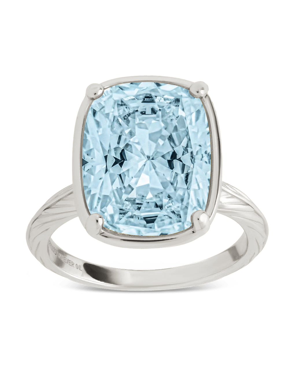 Sterling Silver Elongated Cushion Aquamarine CZ Cocktail Ring