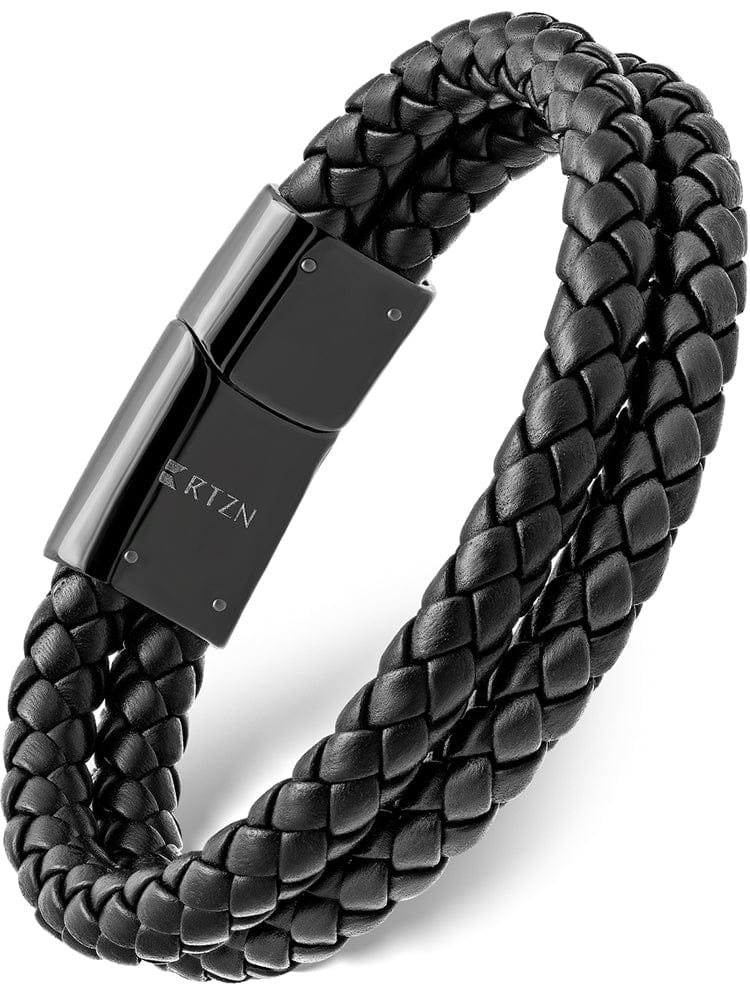 Double Black Braided Leather Bracelet