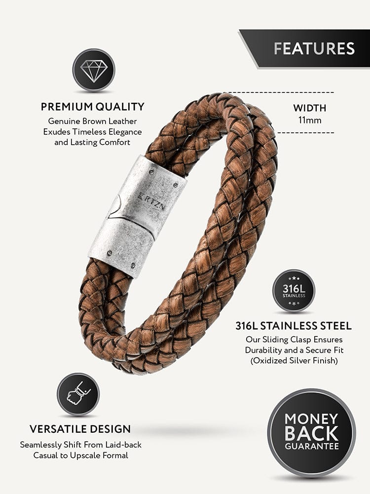 Double Brown Braided Leather Bracelet
