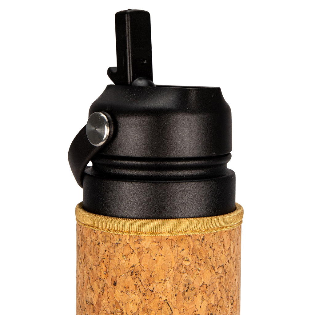 Black Cork Sleeve Bottle with Flip Straw Lid | 25oz