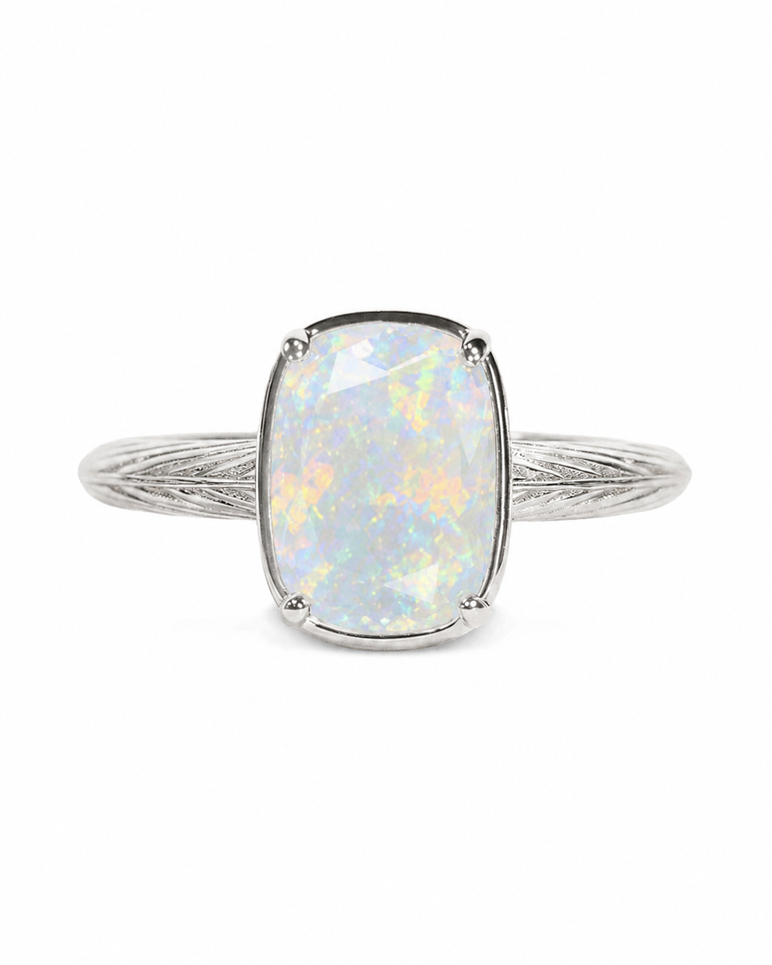 Sterling Silver Mini Opal Elongated Cushion Ring