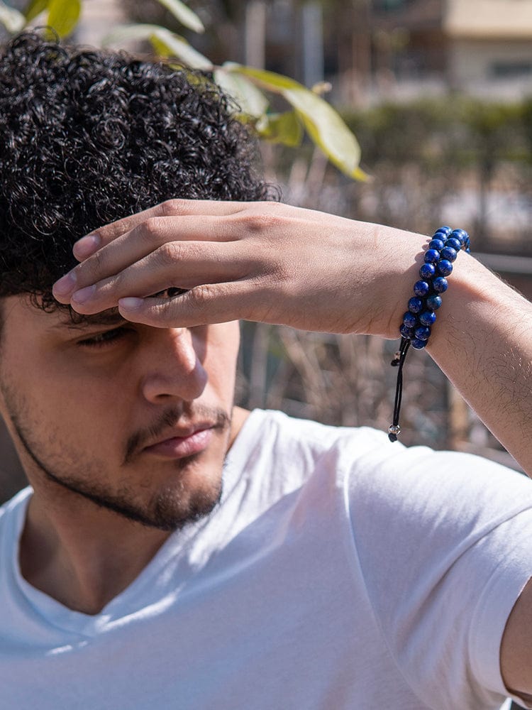 Men’s Blue Lapis Lazuli Beaded Bracelet Morocco