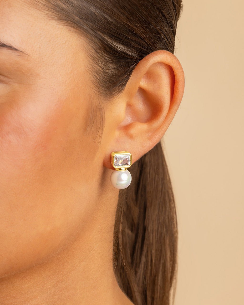 Hilda Pearl & Emerald Cut CZ Studs