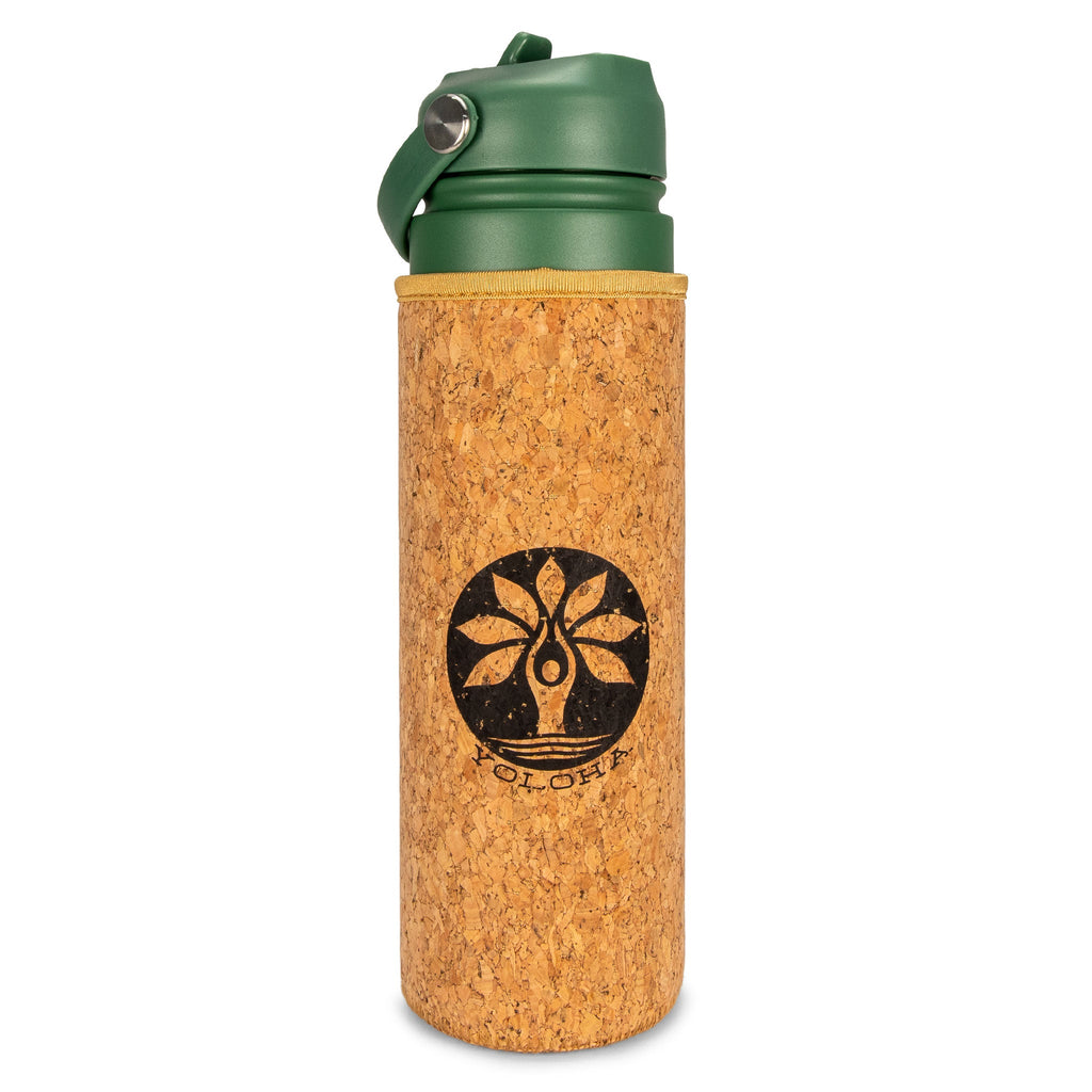 Green Cork Sleeve Bottle with Flip Straw Lid | 25oz