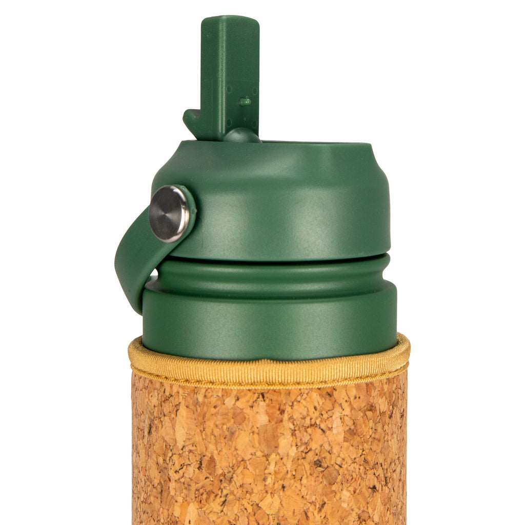 Green Cork Sleeve Bottle with Flip Straw Lid | 25oz