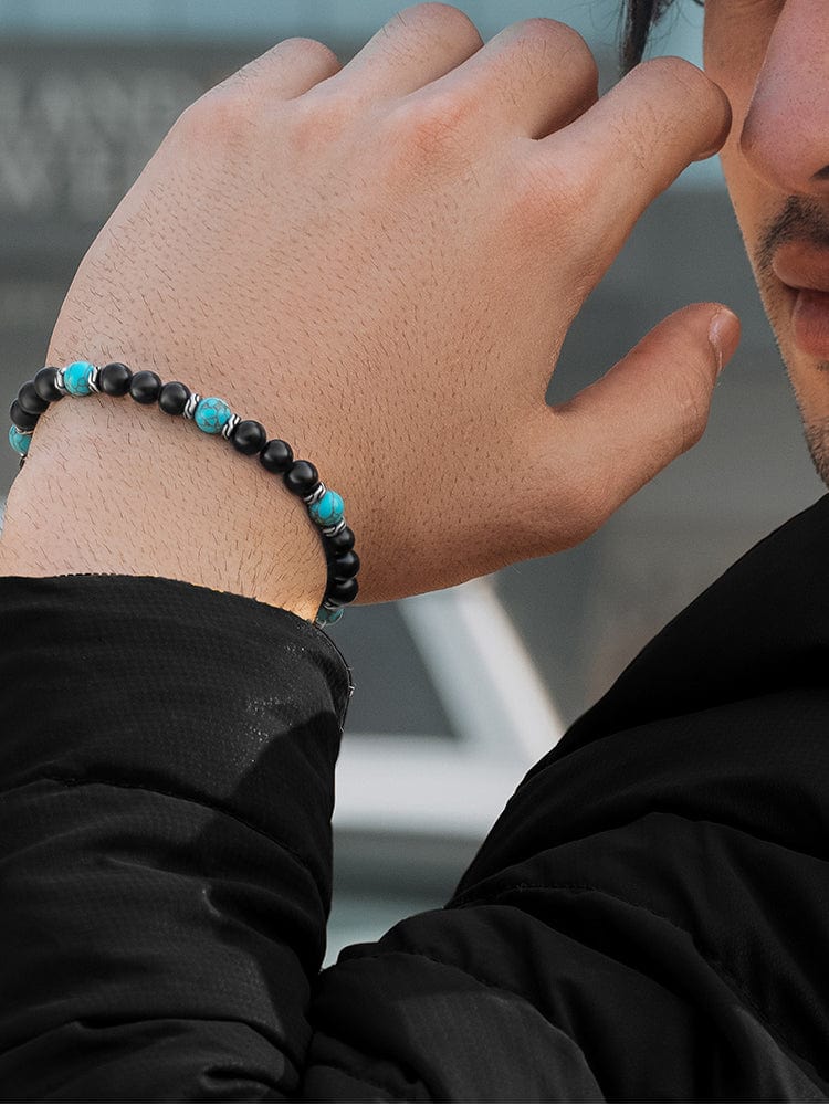 Turquoise & Black Onyx Beaded Bracelet - Navajo