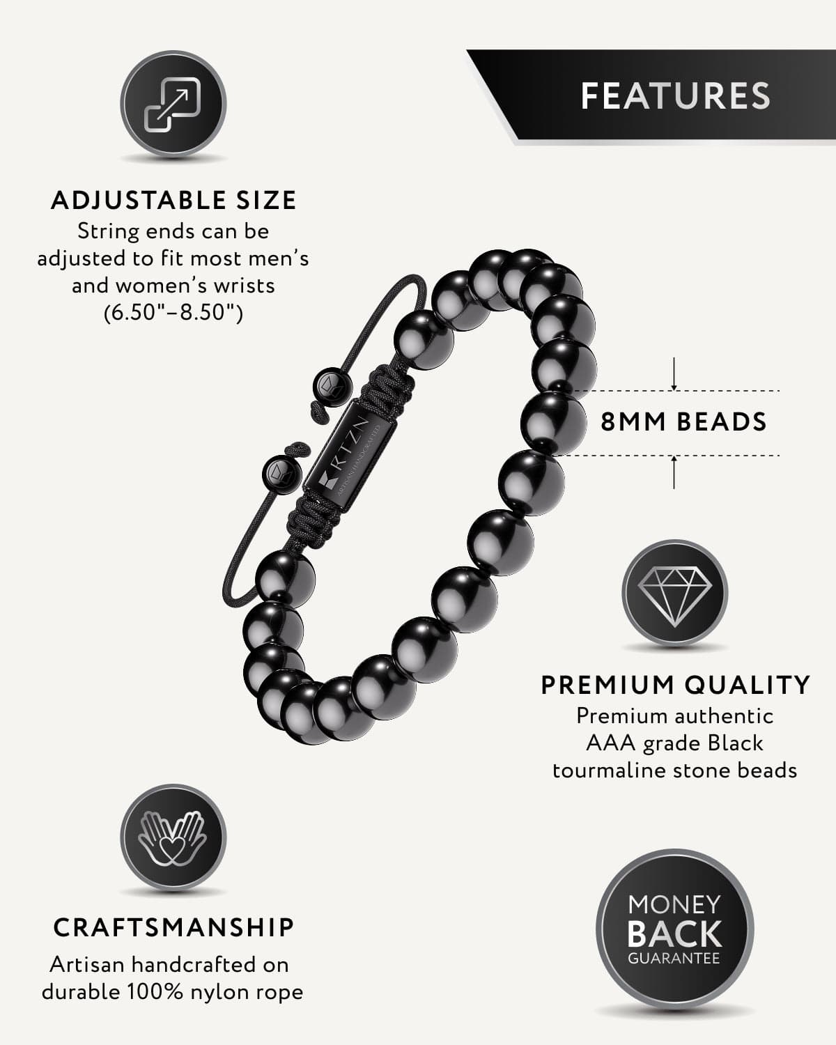 Black Tourmaline Beaded Bracelet - Bali
