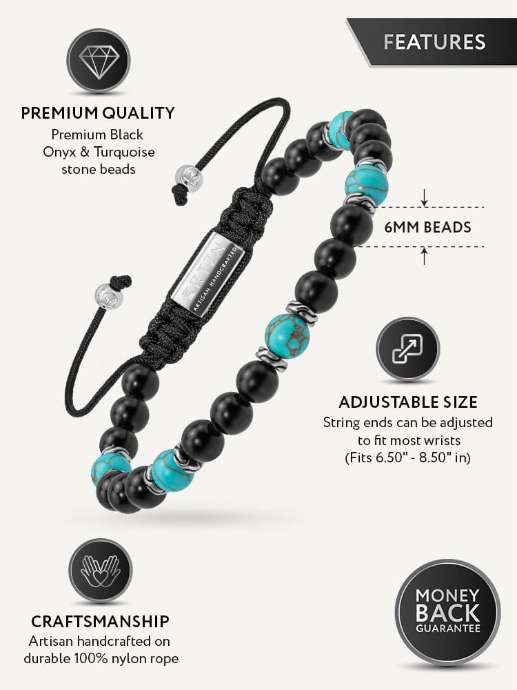 Turquoise & Black Onyx Beaded Bracelet - Navajo