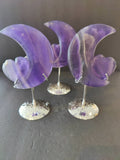 Purple Fluorite Half-Moon & Heart Sculpture on 5" Metal Stand