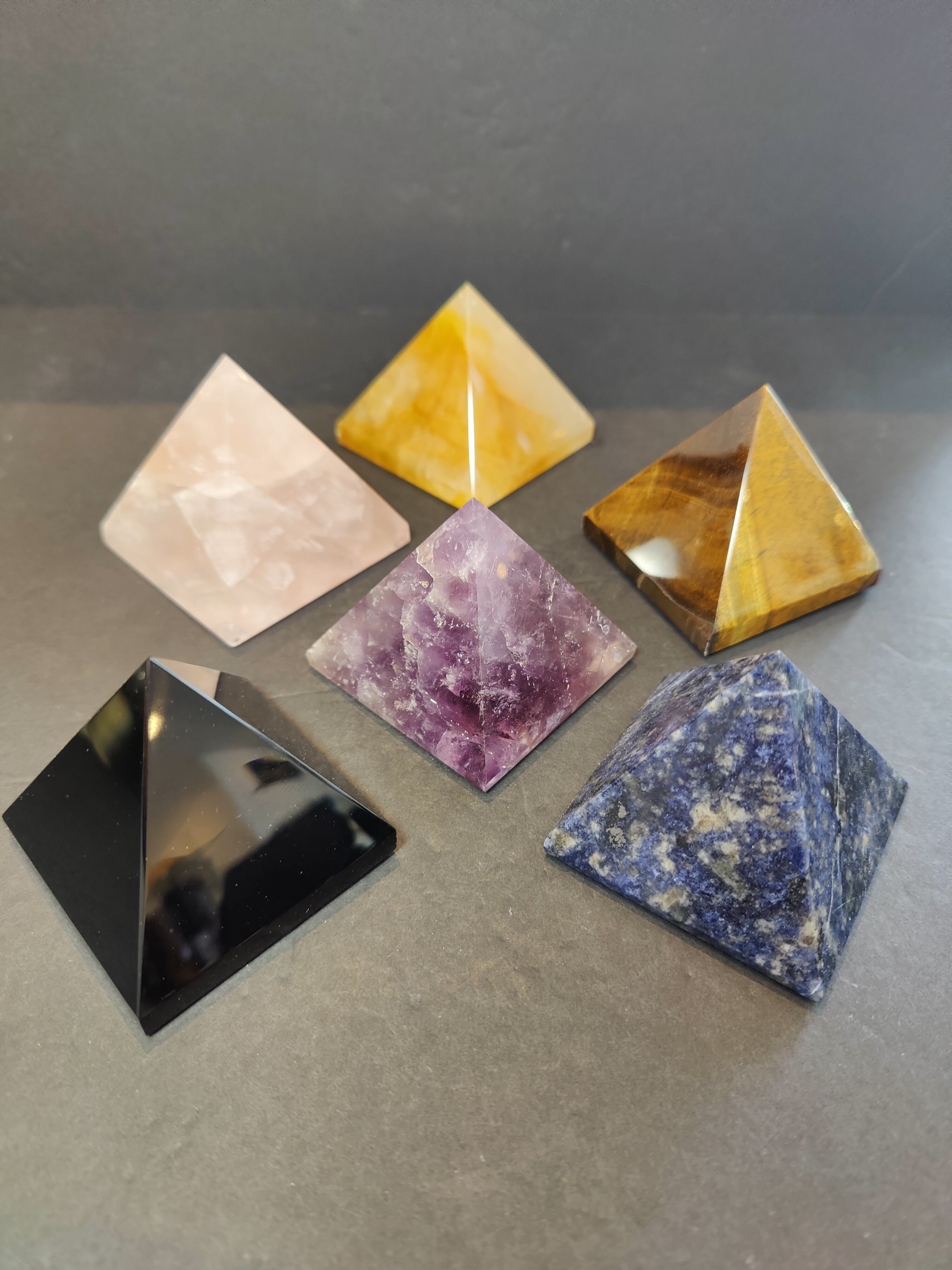 Crystal Polished Pyramid Sculpture Assorted Stones