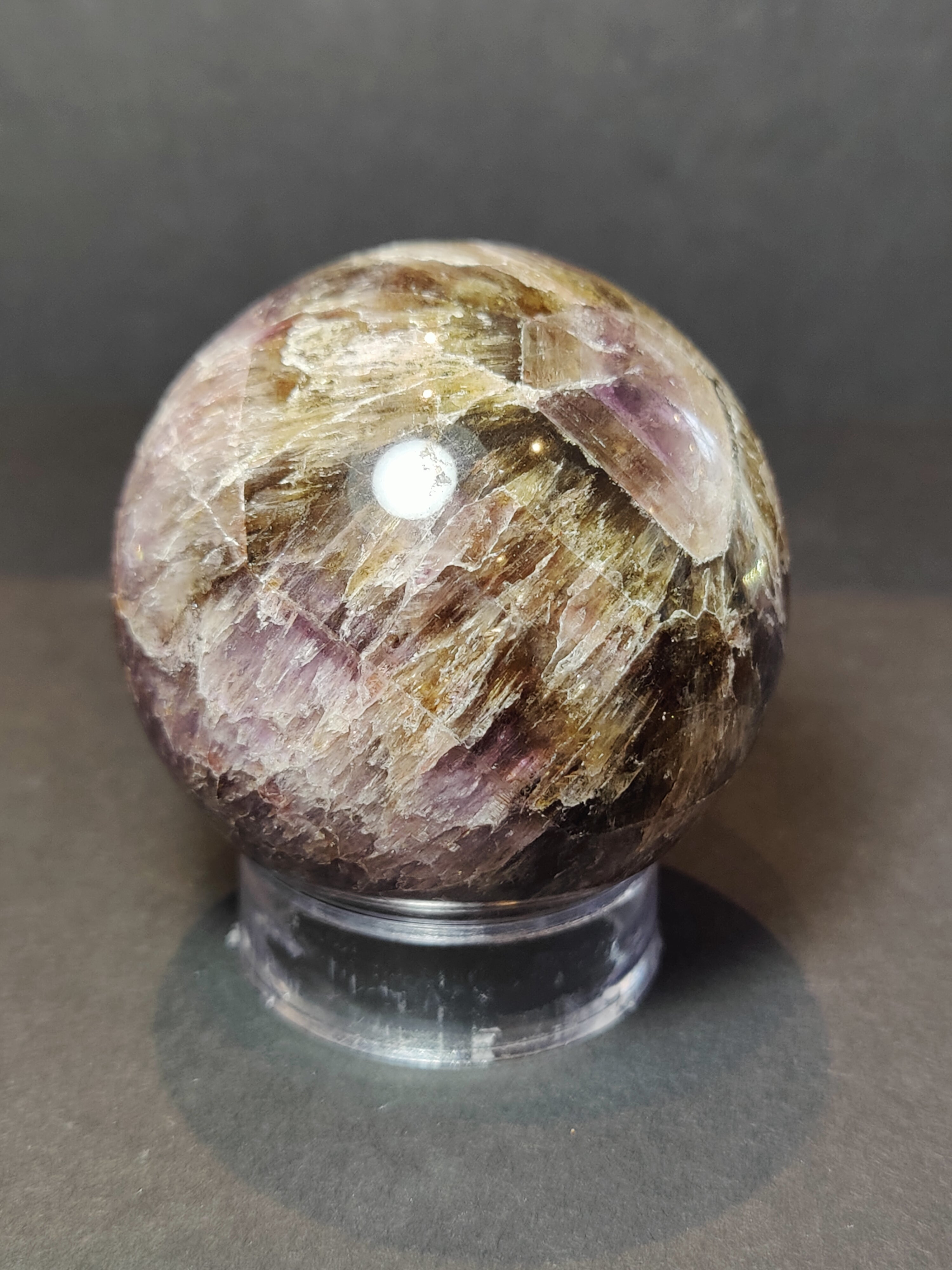 Cacoxenite Amethyst Polished Sphere Sculpture