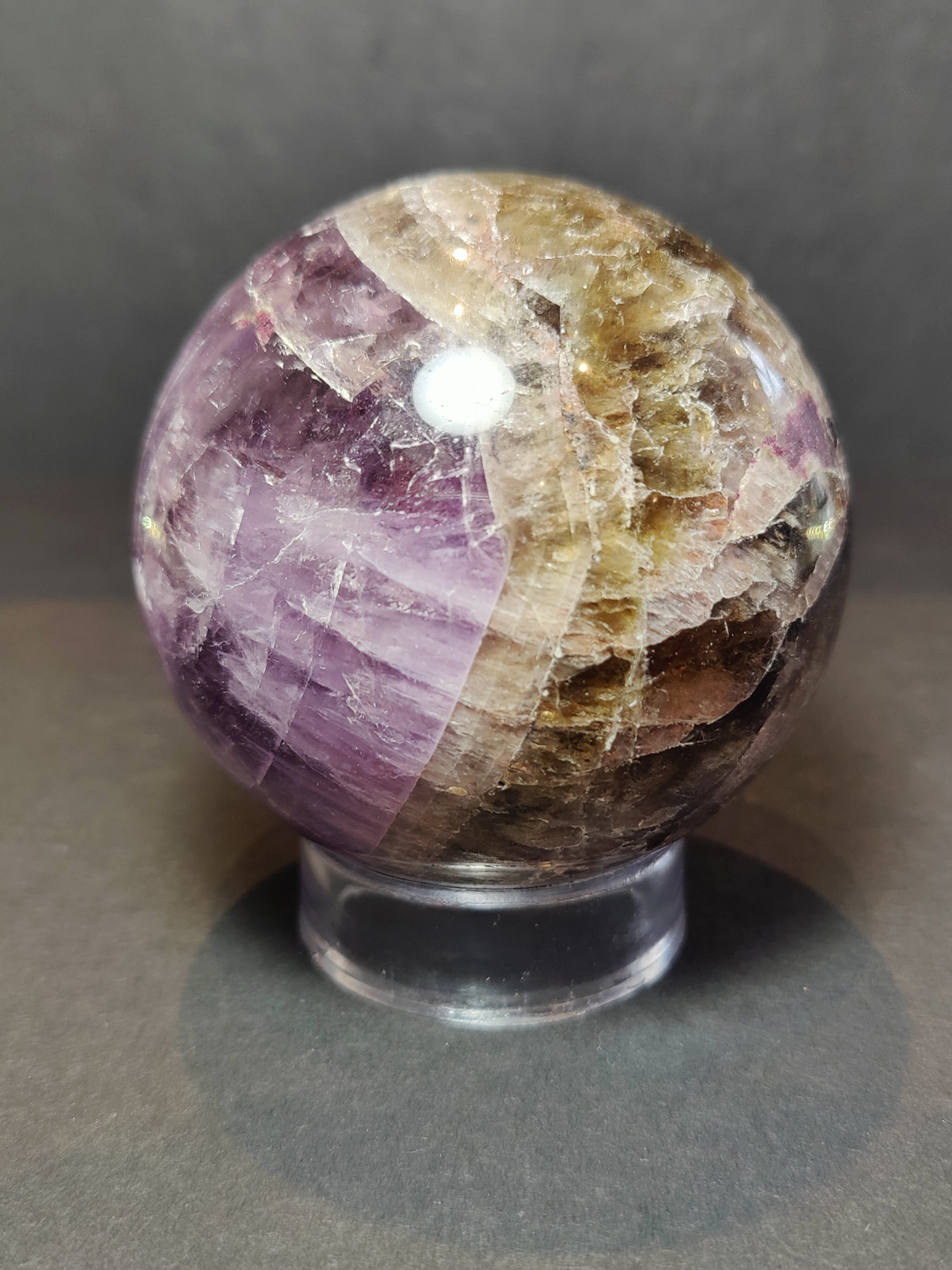 Cacoxenite Amethyst Polished Sphere Sculpture