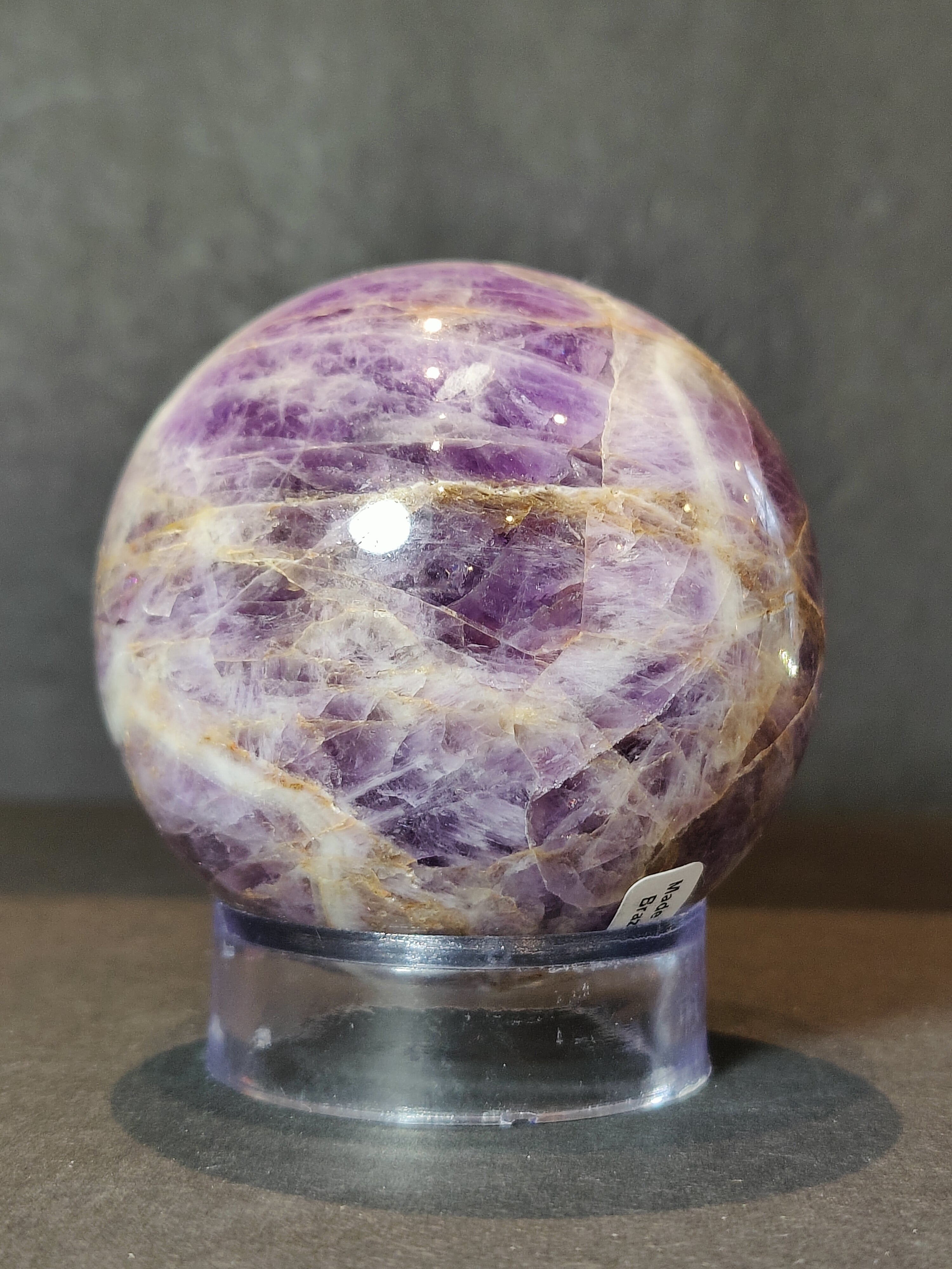 Chevron Amethyst Polished Sphere Sculpture