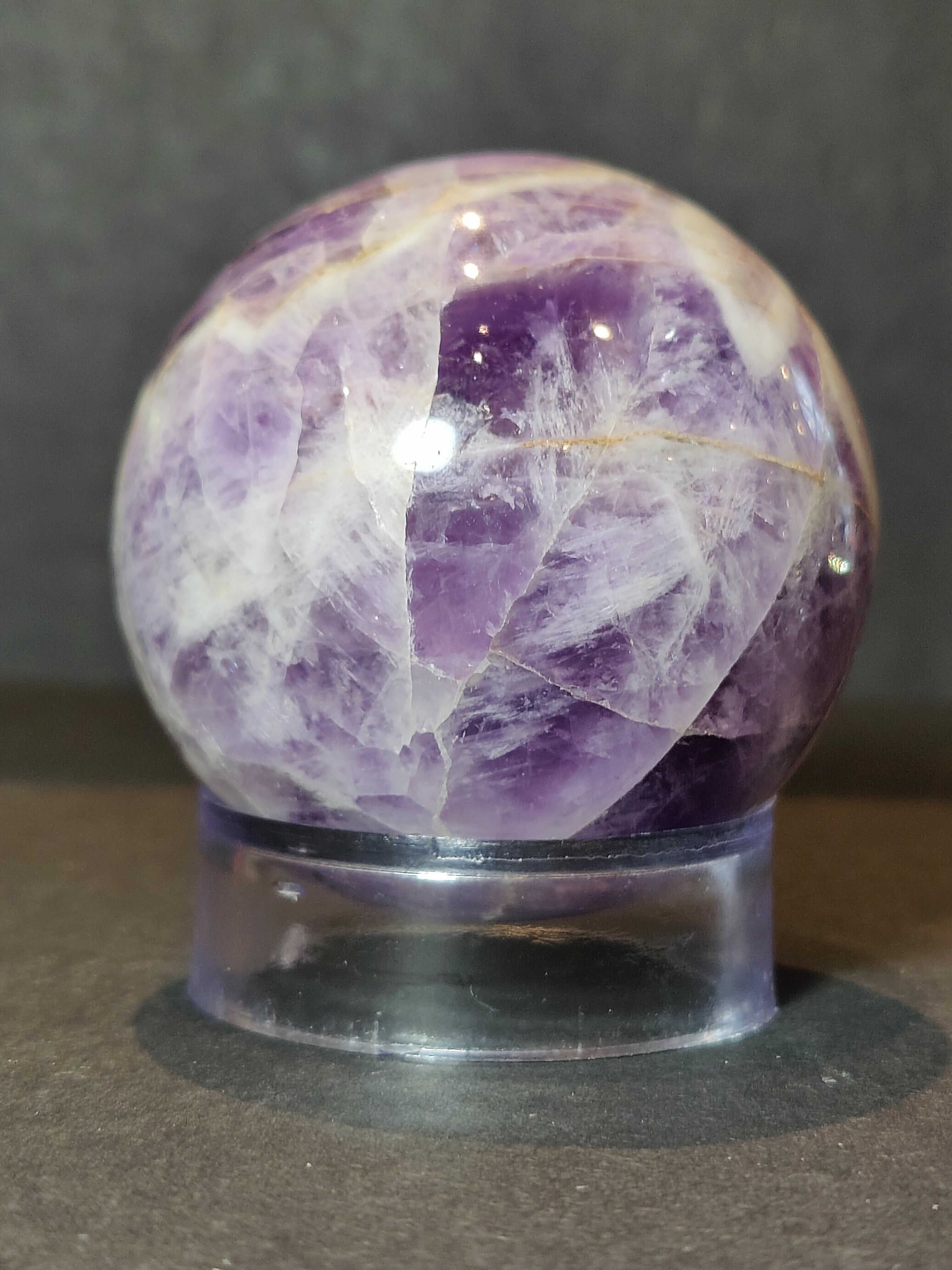 Chevron Amethyst Polished Sphere Sculpture