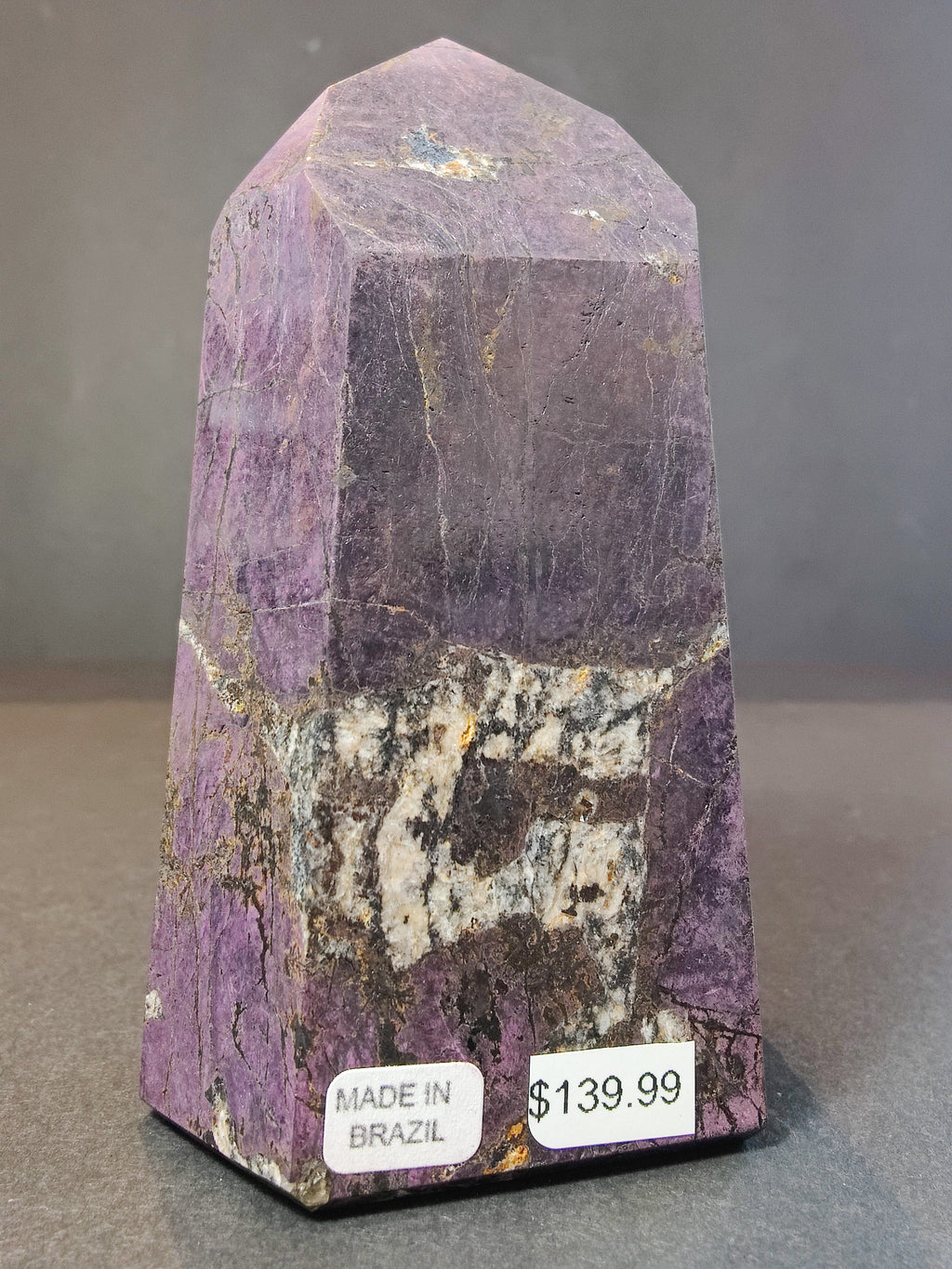 Purpurite Polished Obelisk Tower Sculpture