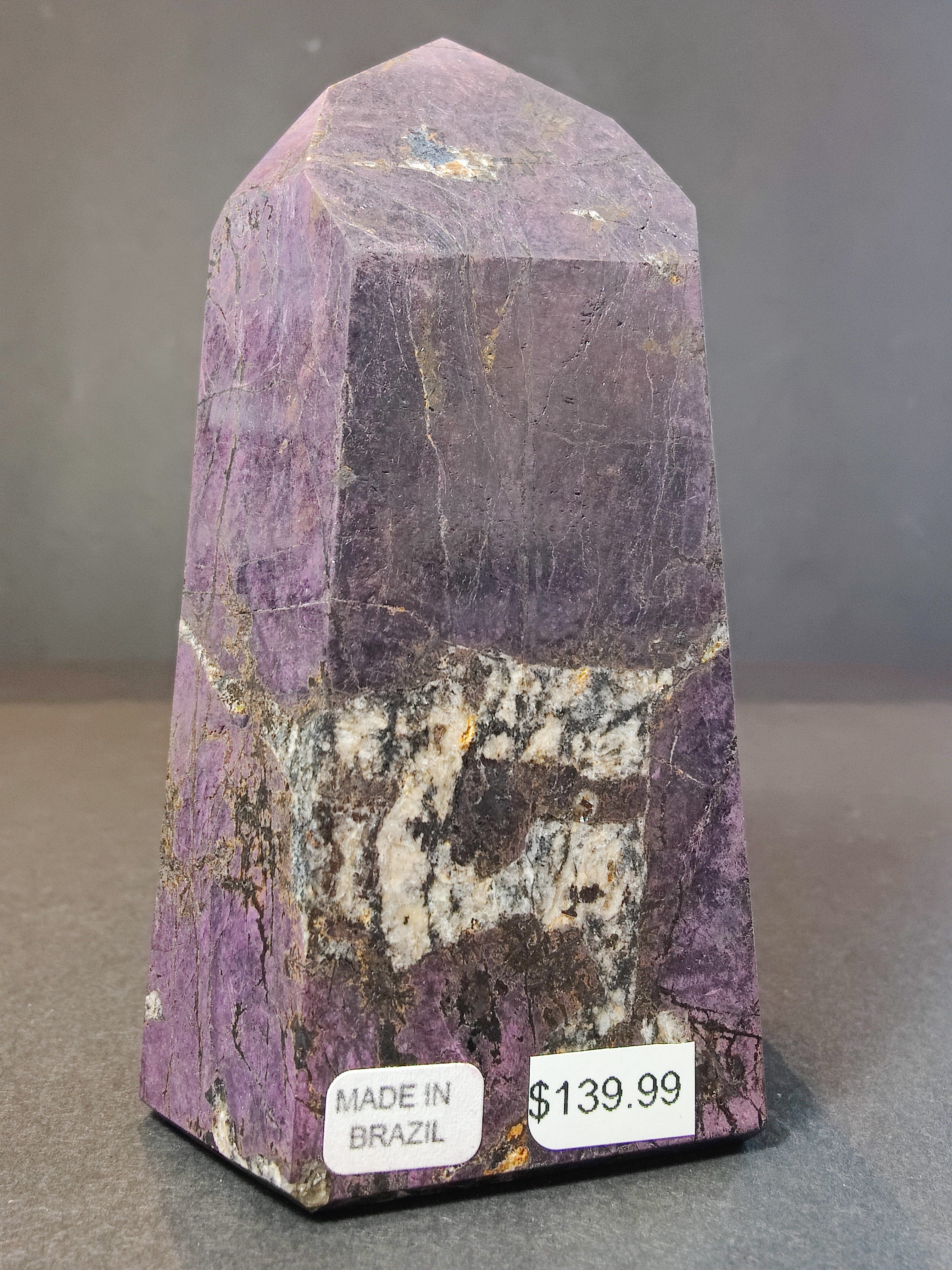 Purpurite Polished Obelisk Tower Sculpture