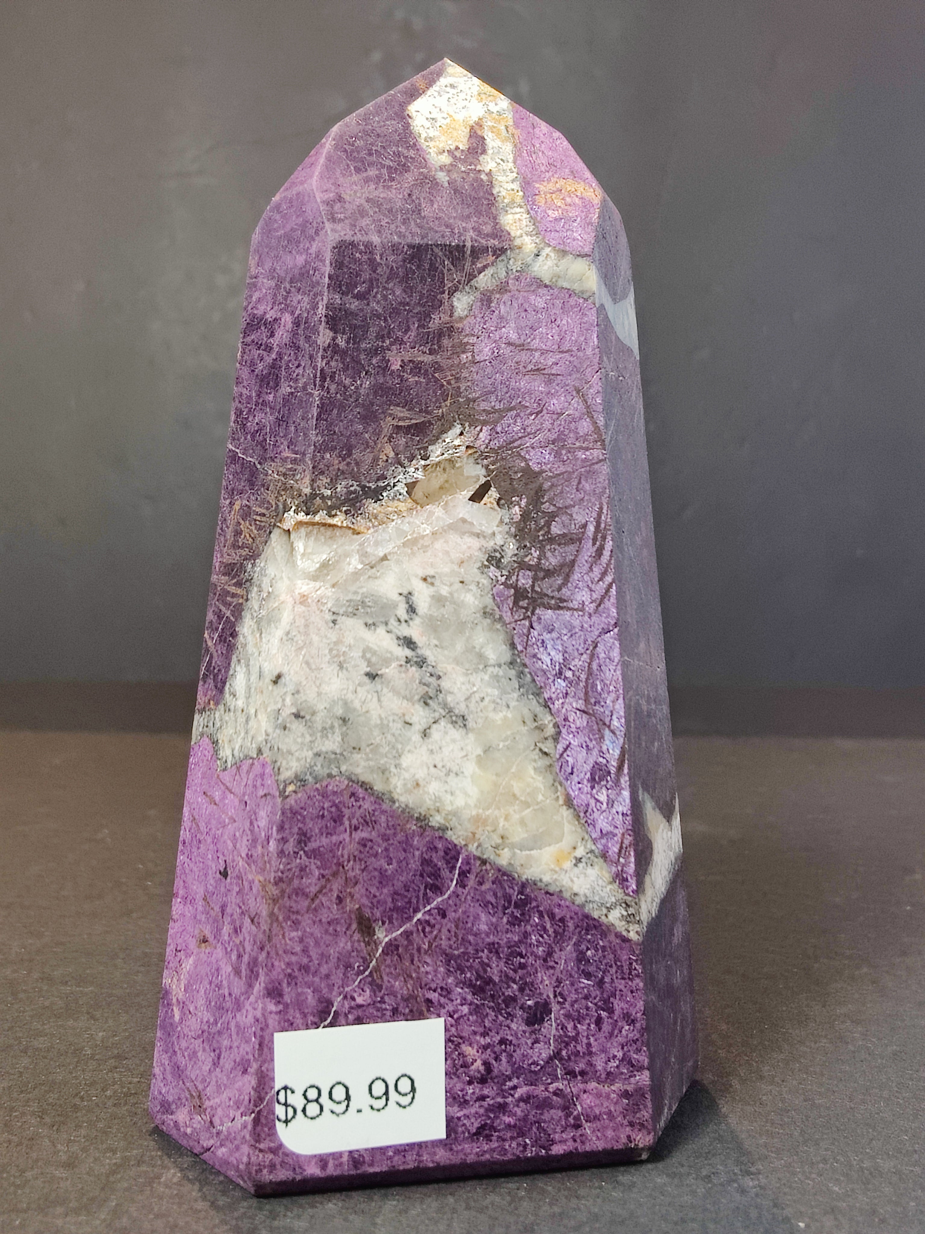 Purpurite Polished Obelisk Tower Sculpture