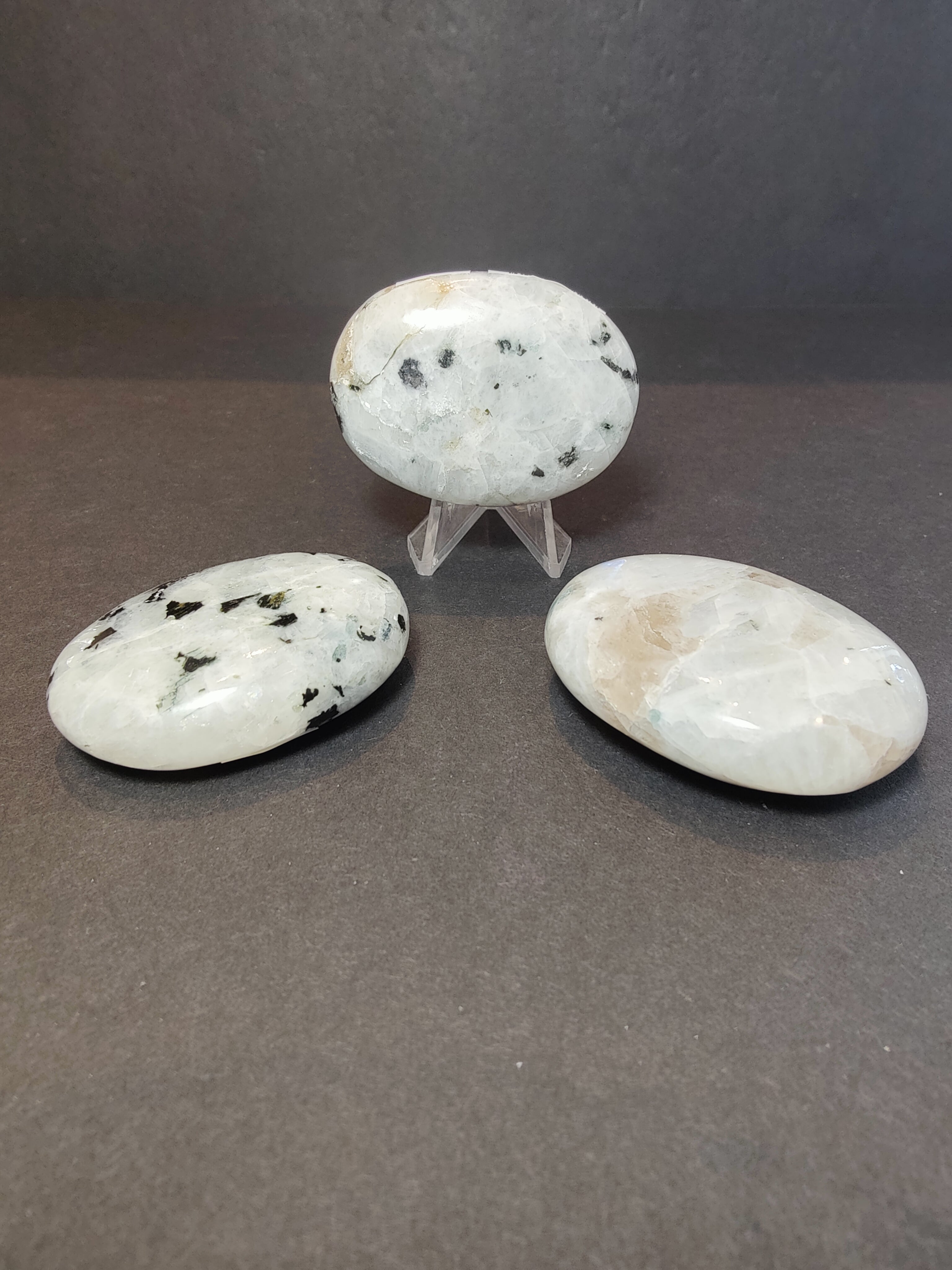Moonstone Polished Heart & Palmstone Sculpture