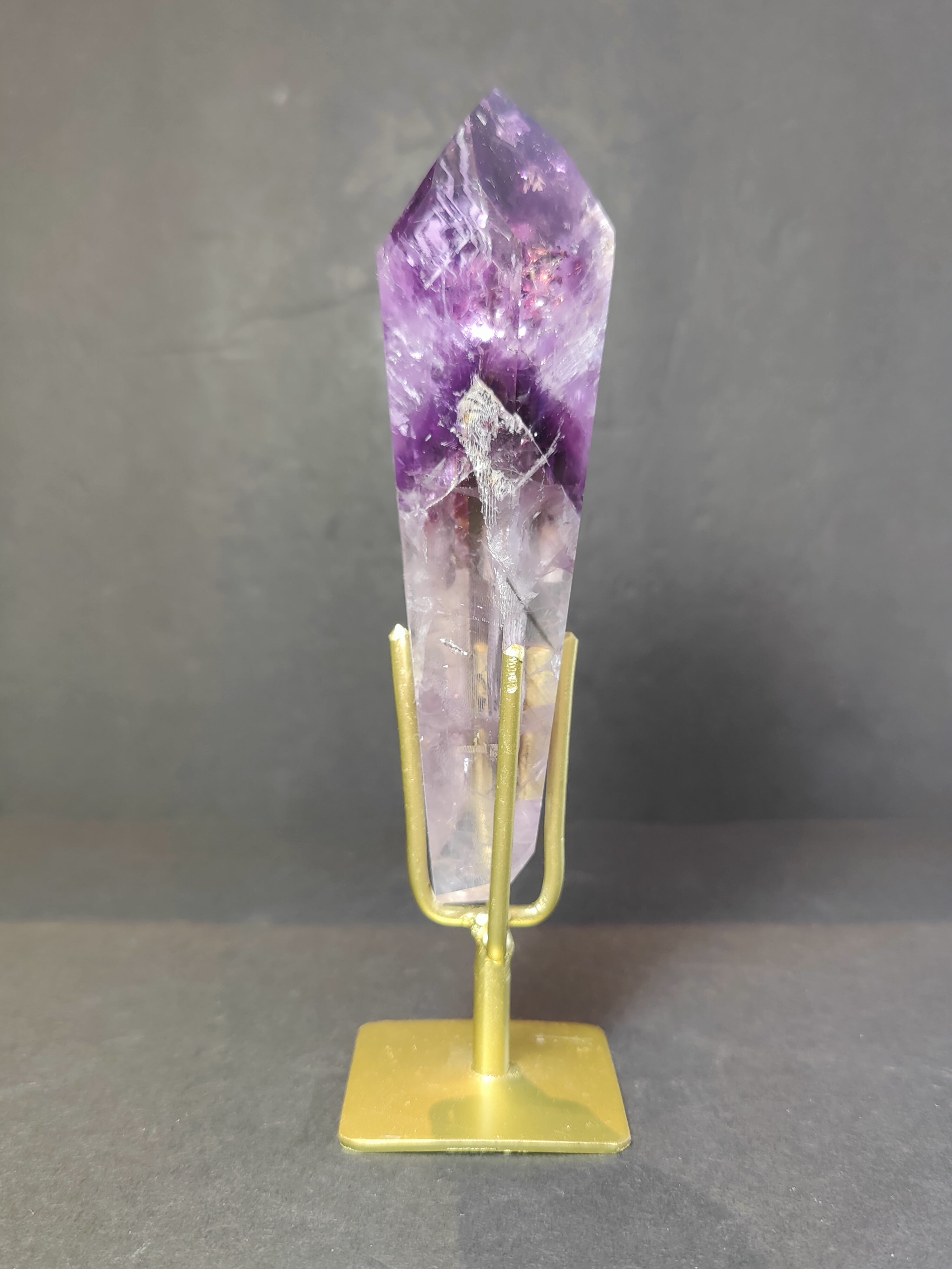 Amethyst Polished Scepter Wand on Metal Stand