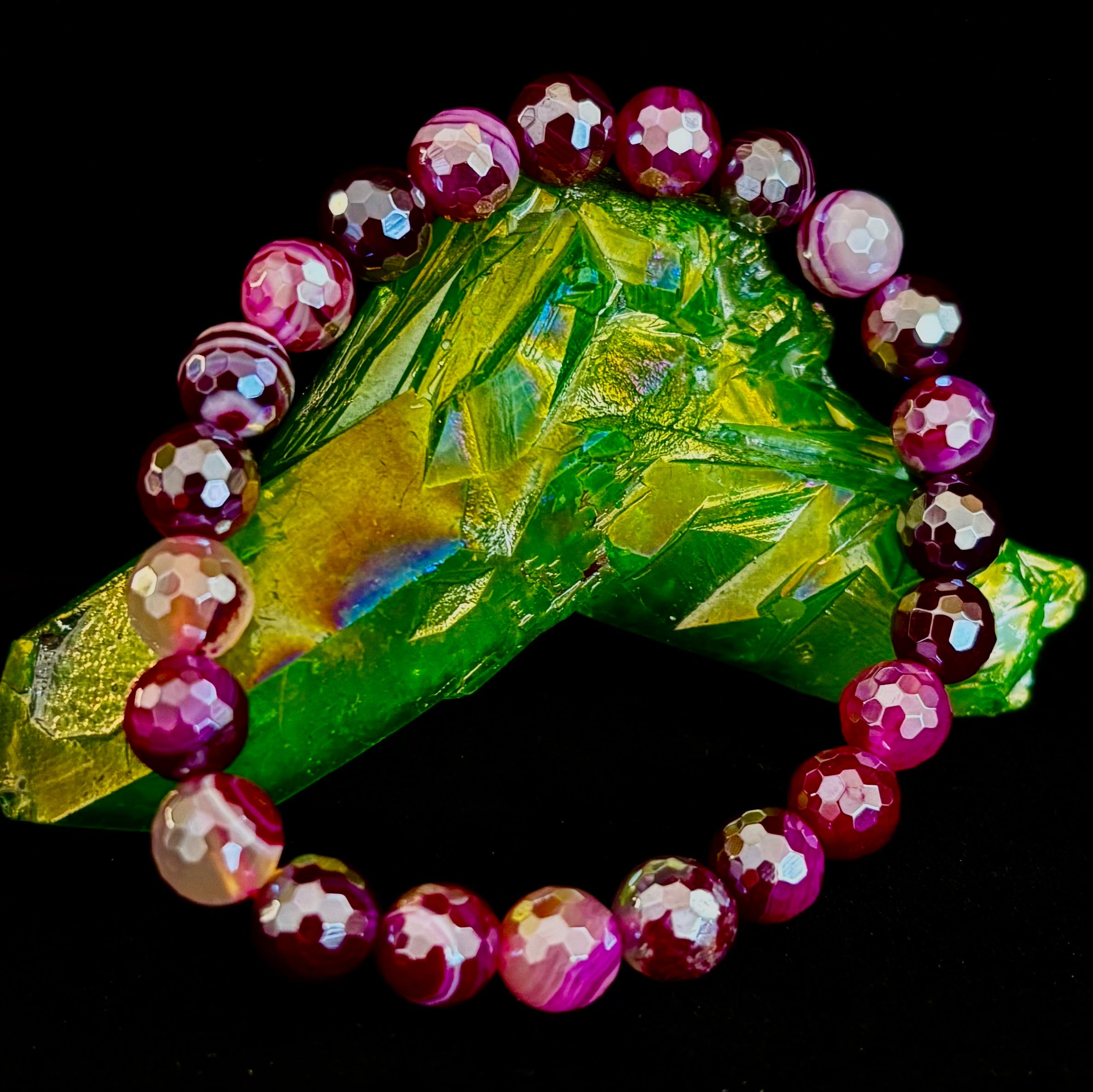 Fuchsia Prism Power Bracelet – Mystic Banded Agate (3 bead size options!)