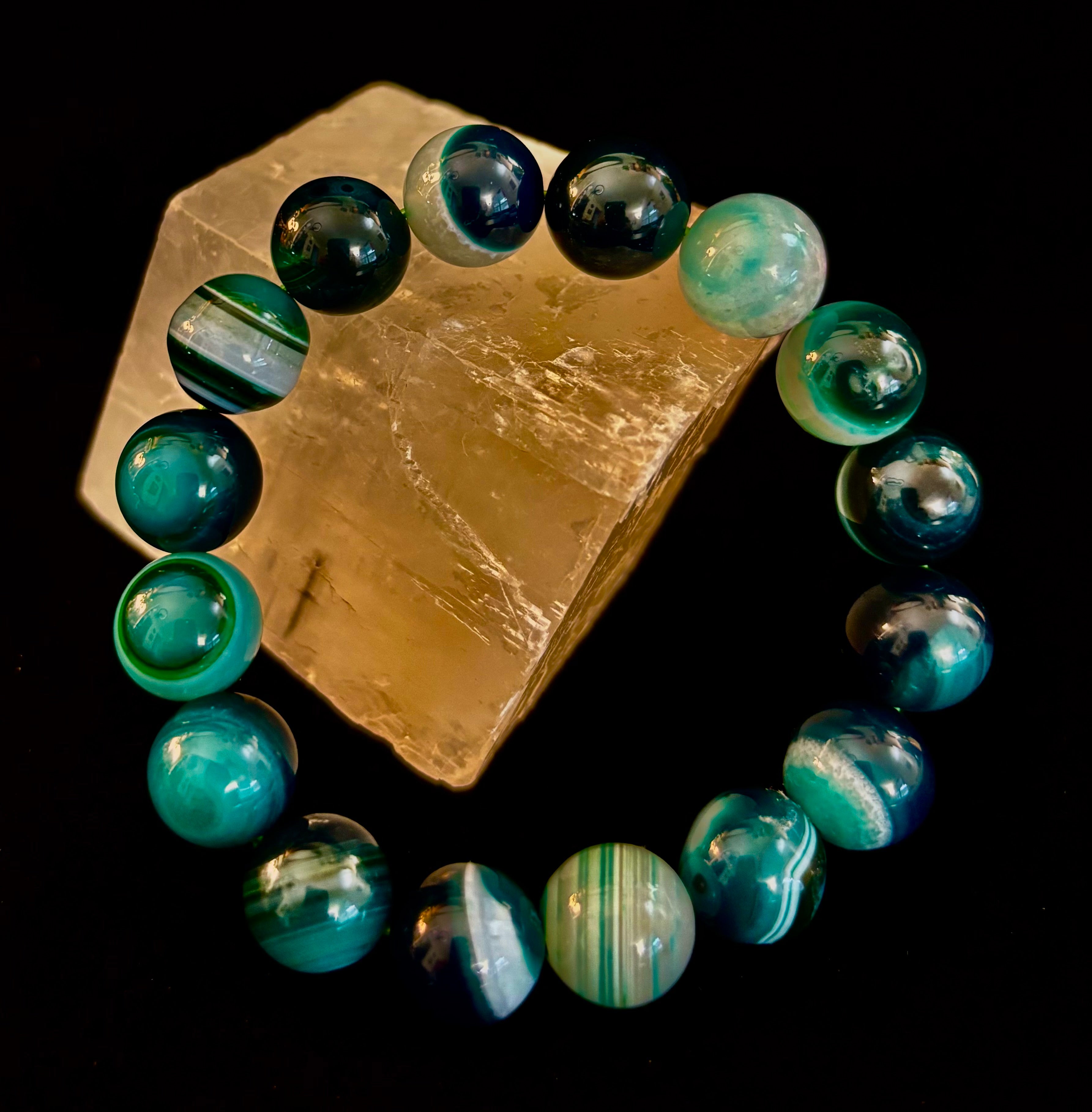 Wicked Fabulous Emerald Tide – Green Banded Agate Bracelet
