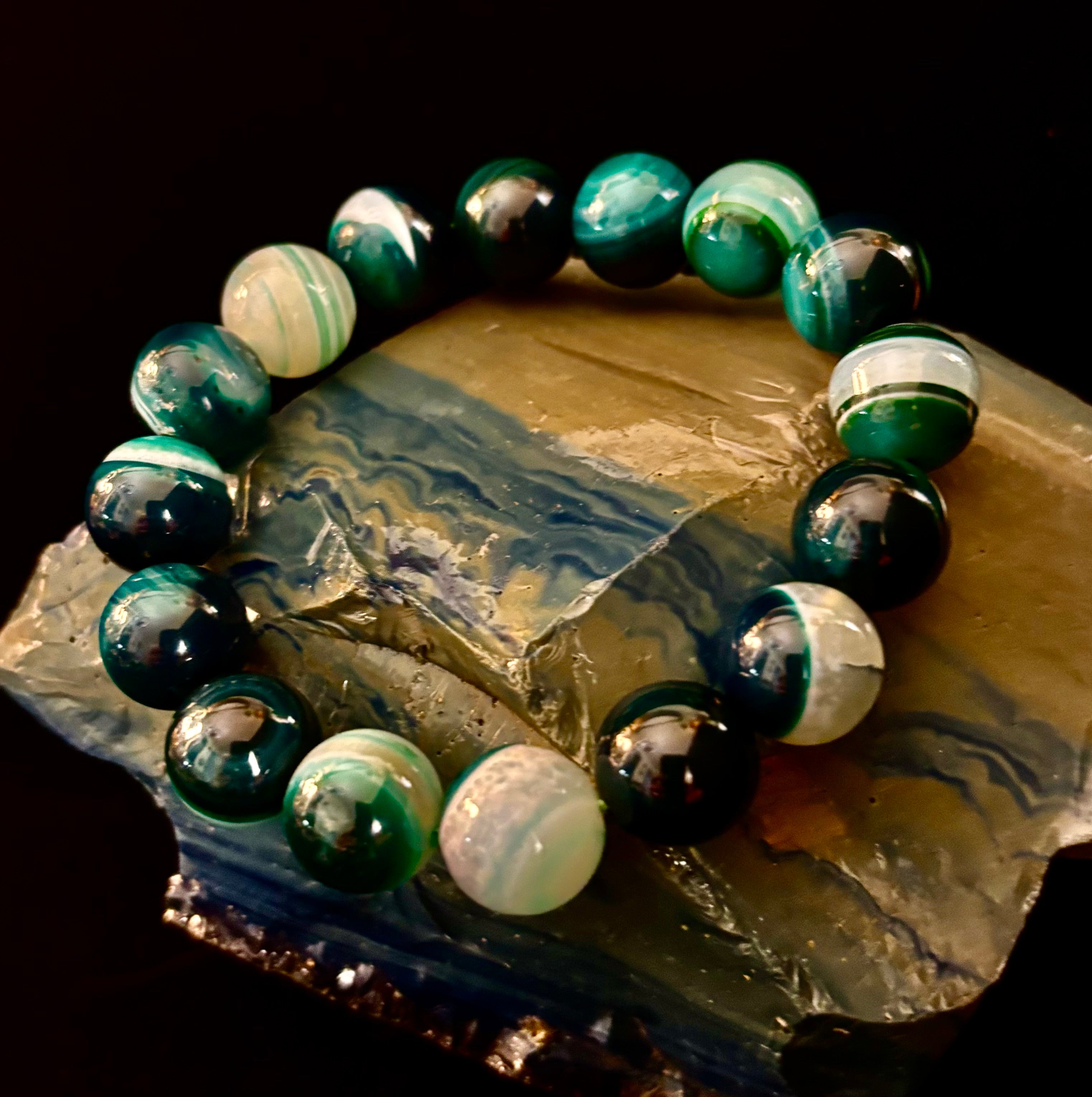 Wicked Fabulous Emerald Tide – Green Banded Agate Bracelet