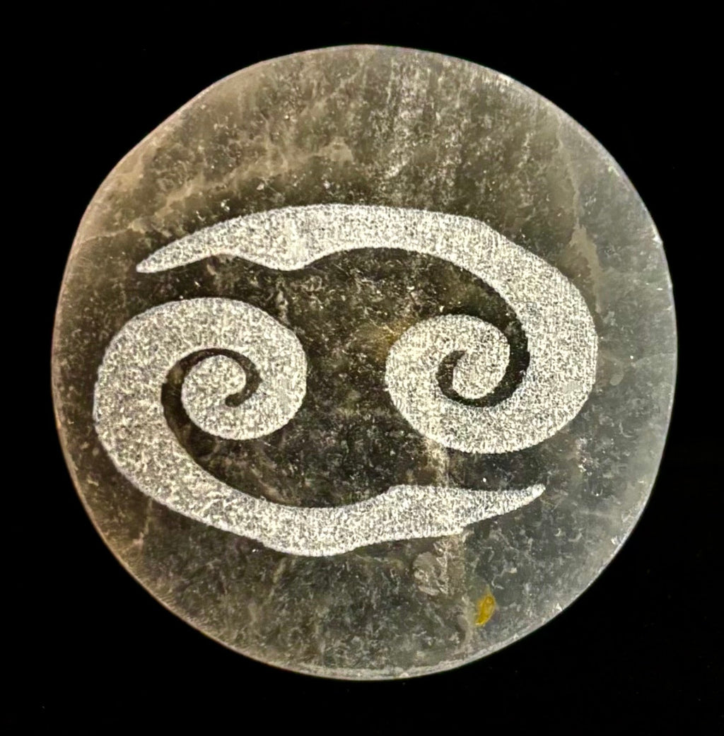 Zodiac Selenite Cleansing Coin – Crystal Cleansing & Astrology Energy Disc
