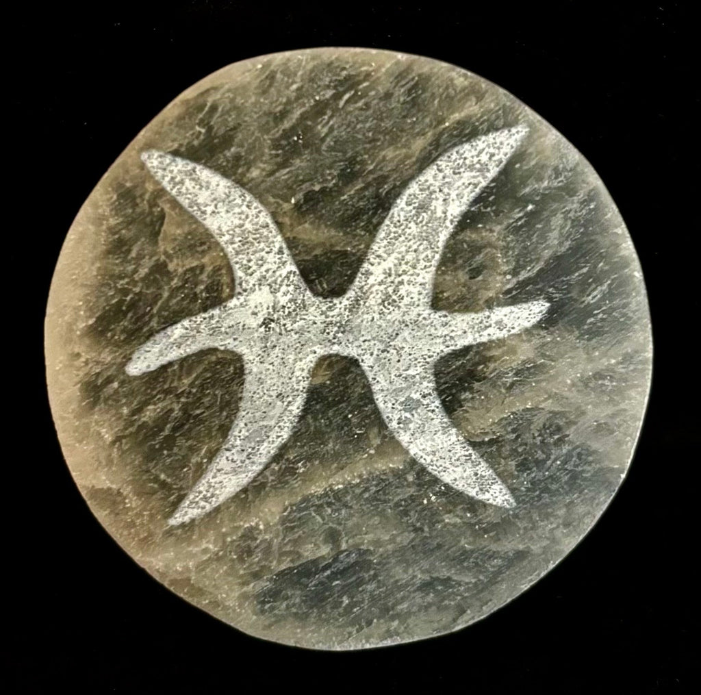 Zodiac Selenite Cleansing Coin – Crystal Cleansing & Astrology Energy Disc