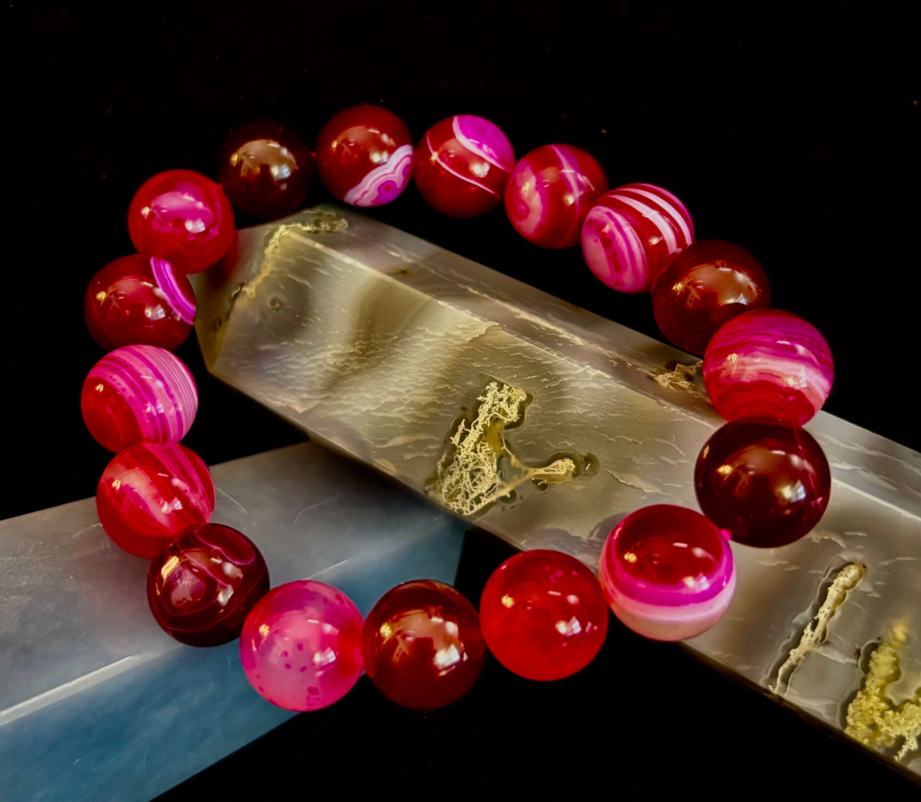 Fuchsia Fire Agate Bracelet